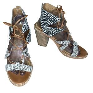 Dolce Vita Luci Ghillie Sandals Leather Lace Up Block Heel Black White Size 8.5